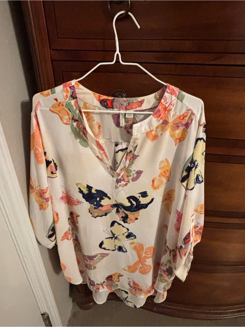 Cato Plus Size 14/16W Butterfly Print High Low Tunic Blouse